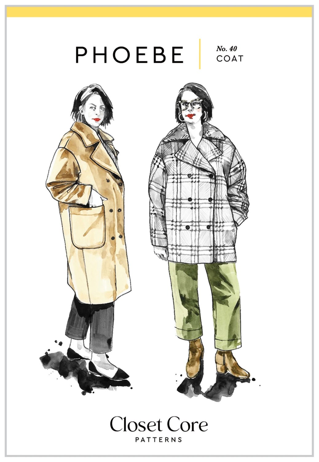 Phoebe Coat Women's Sewing Pattern|Double Breasted Short or Long Paper Pattern|Fully Lined Notched Collar Sizes XXS-4X Printed Pattern by Closet Core