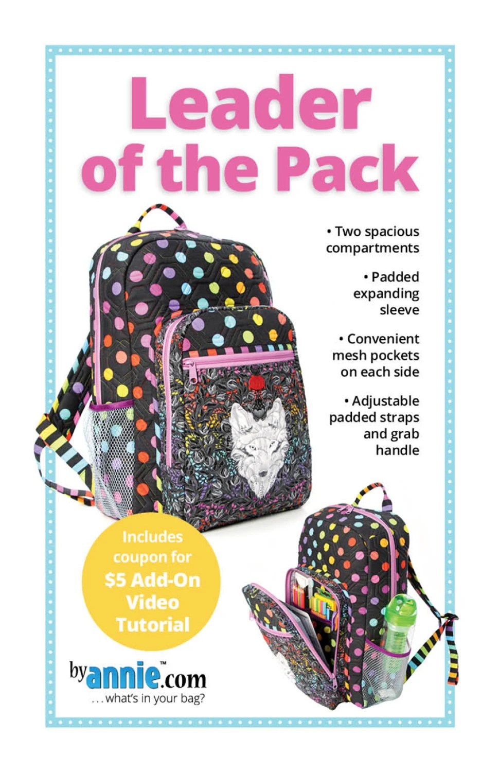 Leader of the Pack Sewing Pattern byAnnie|Back Pack Back to School|Kids or Adults Printed Pattern Booklet