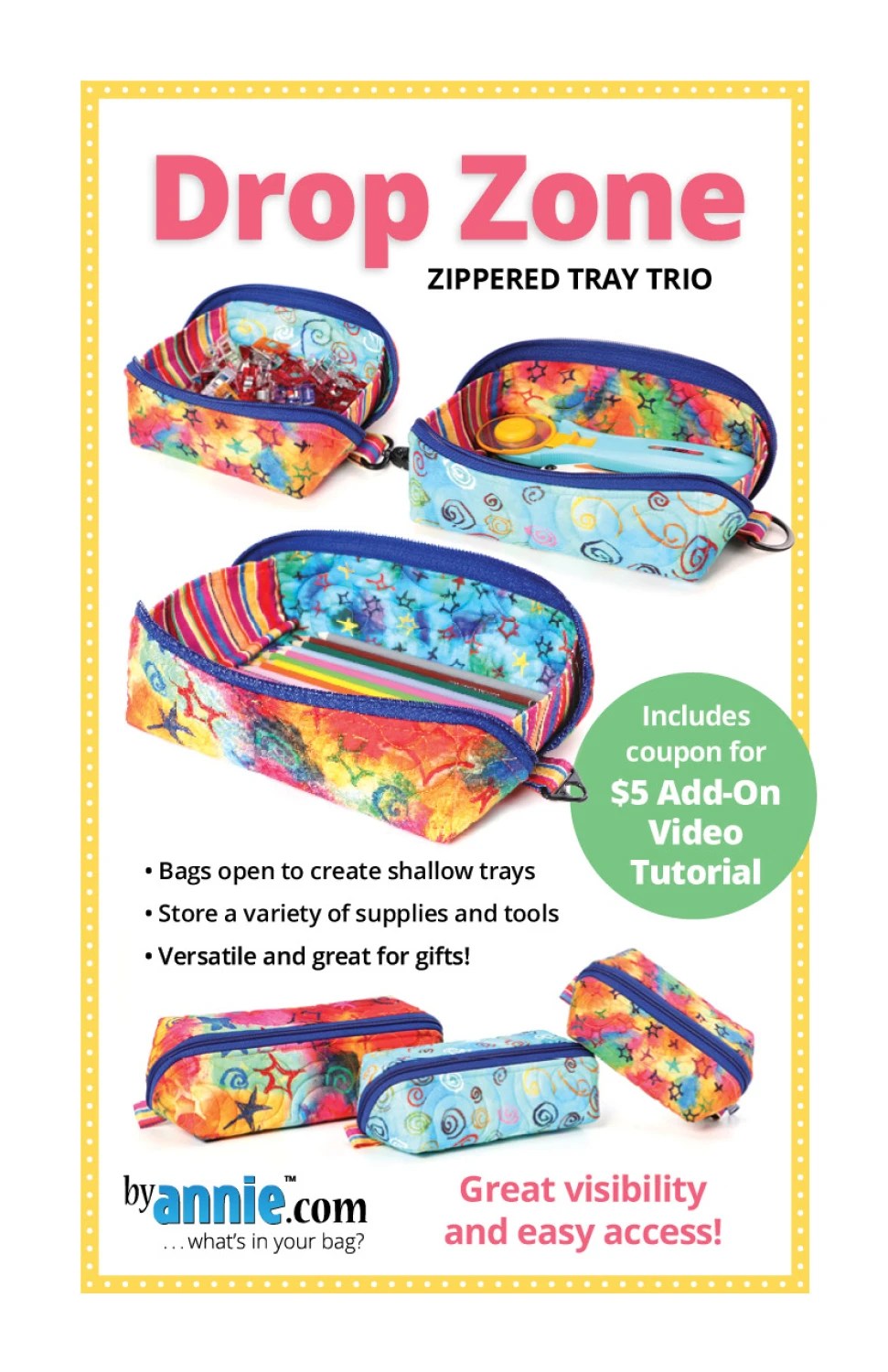 Drop Zone Sewing Pattern byAnnie | Zippered Tray Trio Printed Pattern Booklet