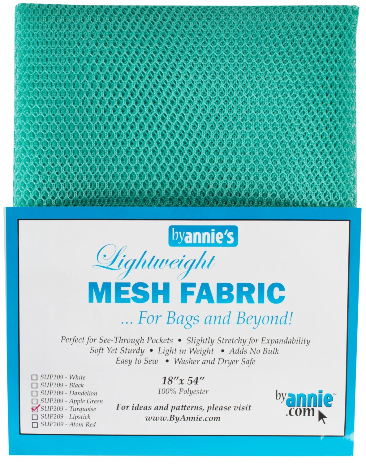 byAnnie's mesh fabric in turquoise, package of 18 in by 54 inches