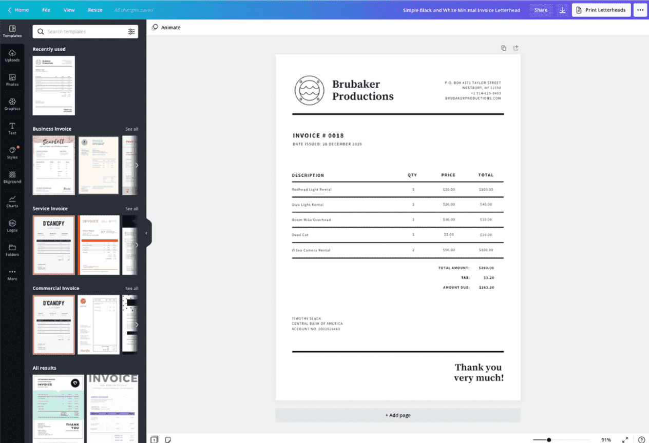 free invoice maker create an invoice online canva
