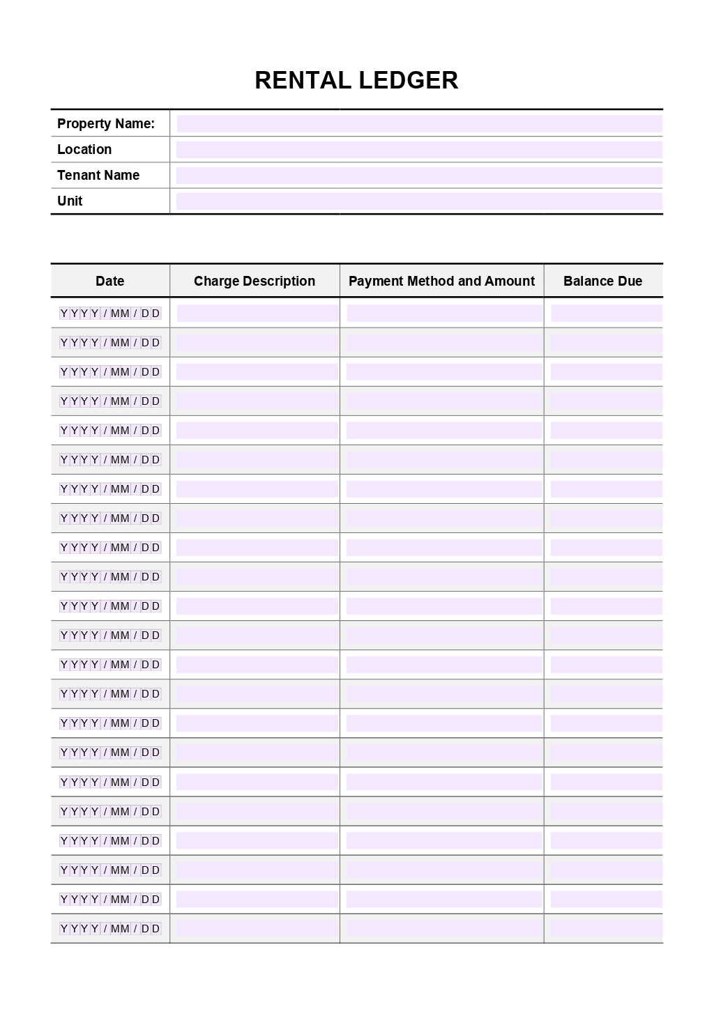 Rent ledger template