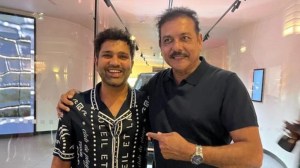 Rohit Sharma's new look grabs attention as he meets Ravi Shastri in London
