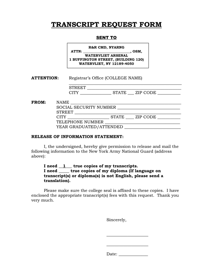 Transcript request form in Word and Pdf formats Transcript request form in Word and Pdf formats