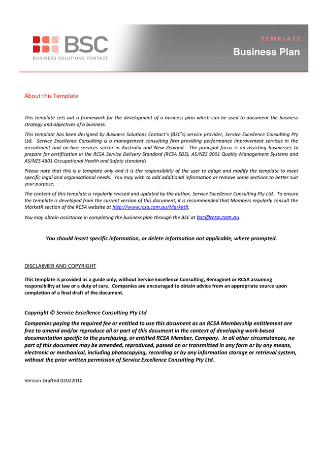 Business Plan Example In Word And Pdf Formats