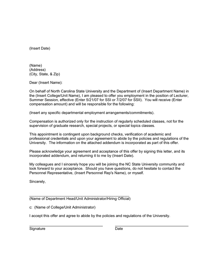 Draft Sample Appointment Letter In Word And Pdf Formats