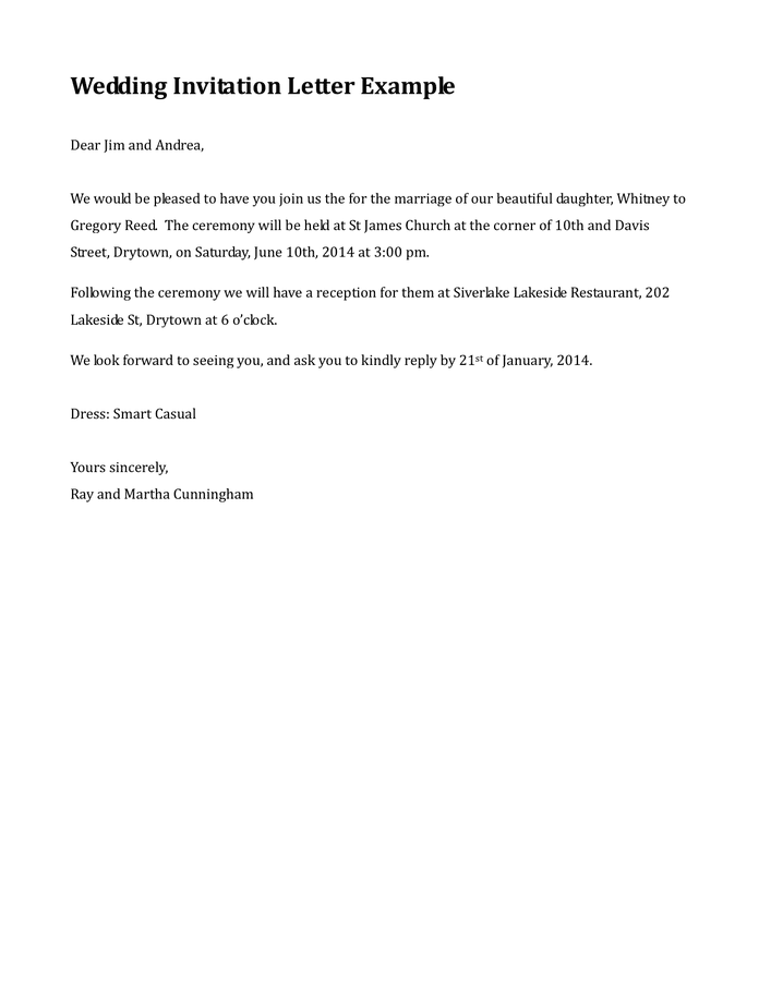 Wedding Invitation Letter Example In Word And Pdf Formats