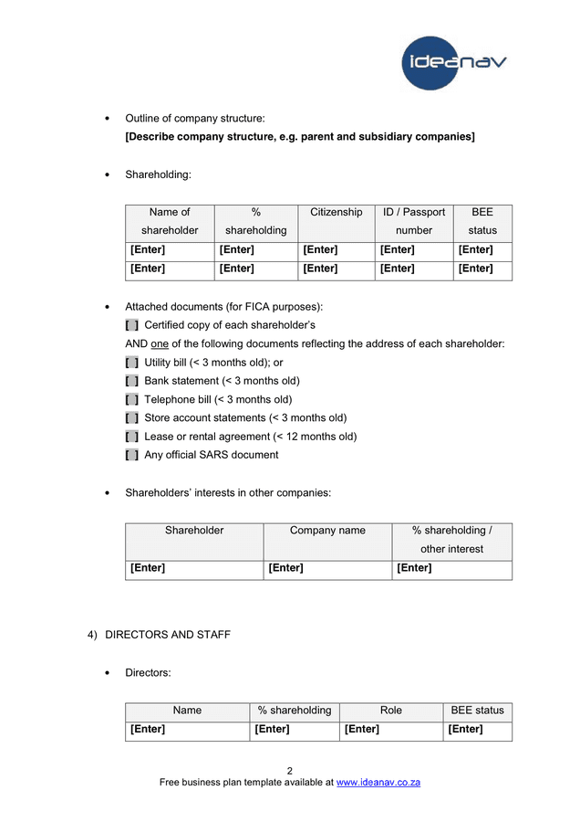 Business Plan Template In Word And Pdf Formats Page 2 Of 15