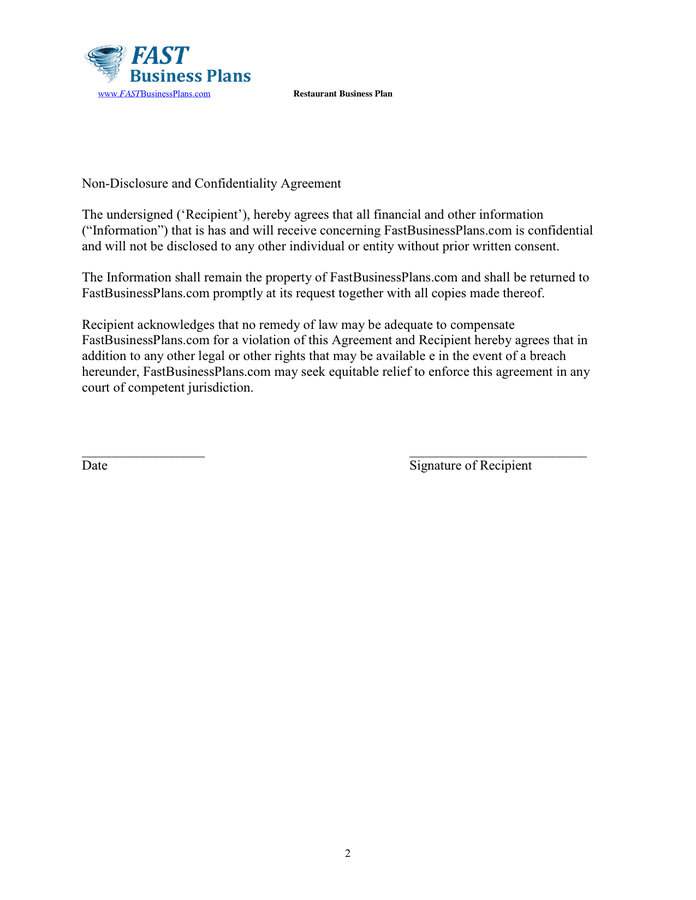 Restaurant Business Plan Template In Word And Pdf Formats Page 2 Of 34