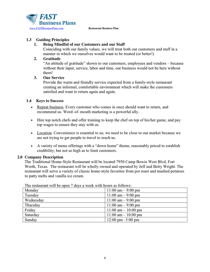 Restaurant Business Plan Template In Word And Pdf Formats Page 6 Of 34