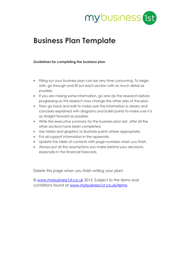 Business Plan Template In Word And Pdf Formats