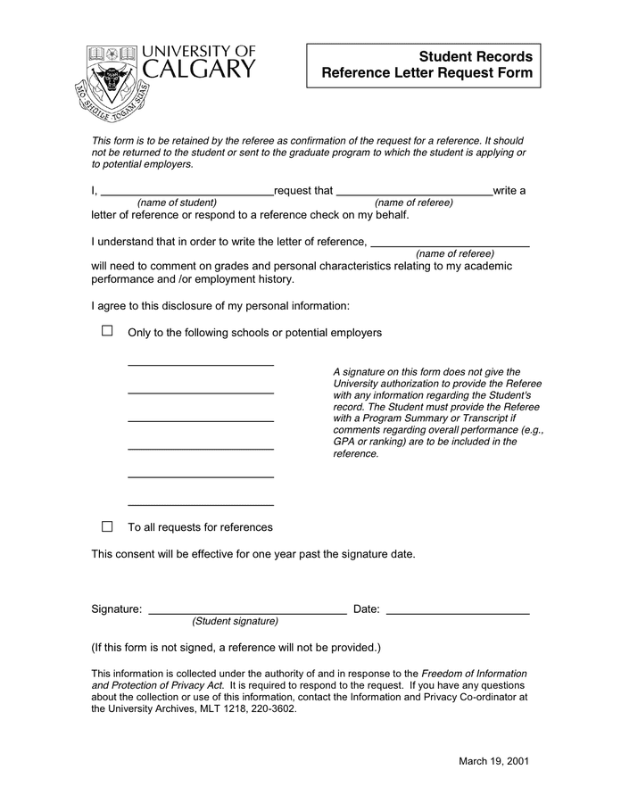 Reference Letter Request Form In Word And Pdf Formats