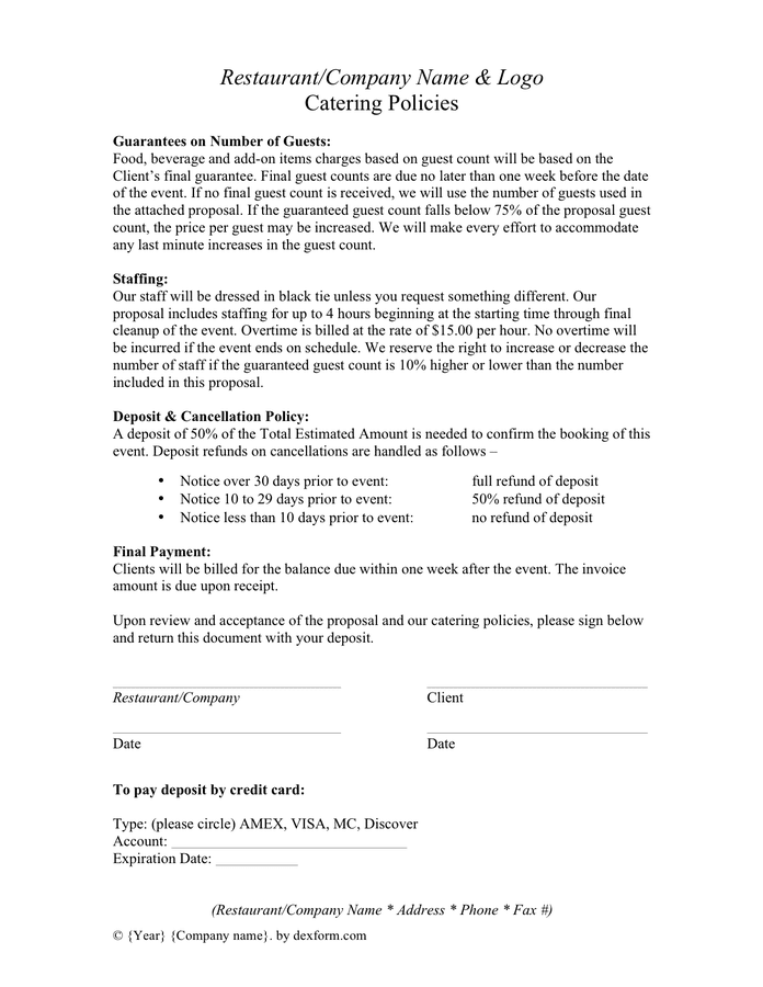 The catering proposal letter is a quote for the services that the caterer wishes to when a person or organization proposes to undertake catering to an individual or an. Catering proposal template in Word and Pdf formats - page ...