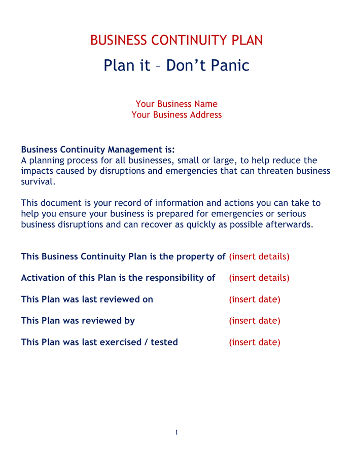 Business Continuity Plan Template In Word And Pdf Formats