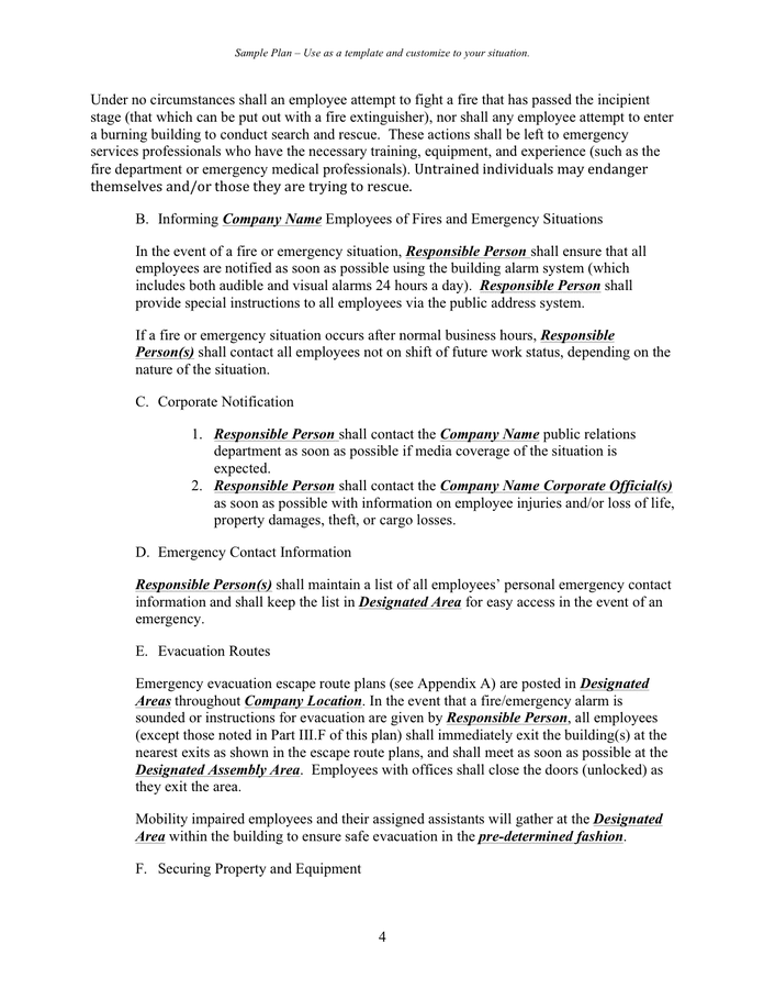 Sample Written Emergency Action Plan In Word And Pdf Formats Page 5 Of 9