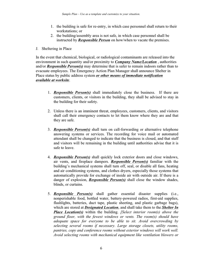 Sample Written Emergency Action Plan In Word And Pdf Formats Page 7 Of 9