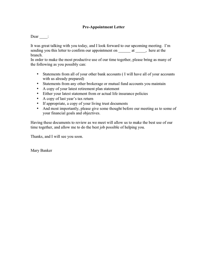 Pre Appointment Letter Template In Word And Pdf Formats