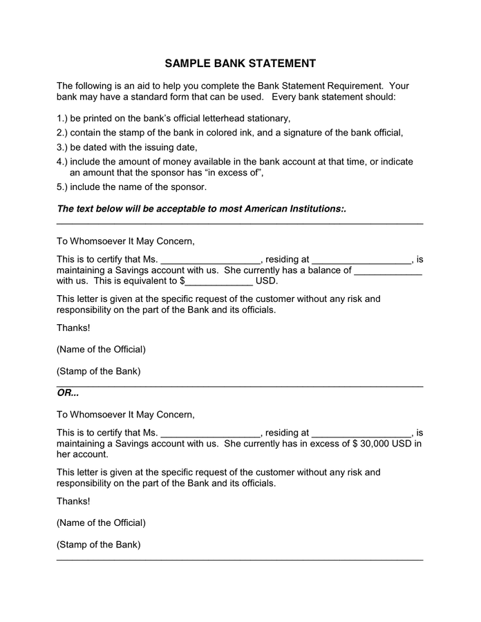 Bank Statement In Word And Pdf Formats