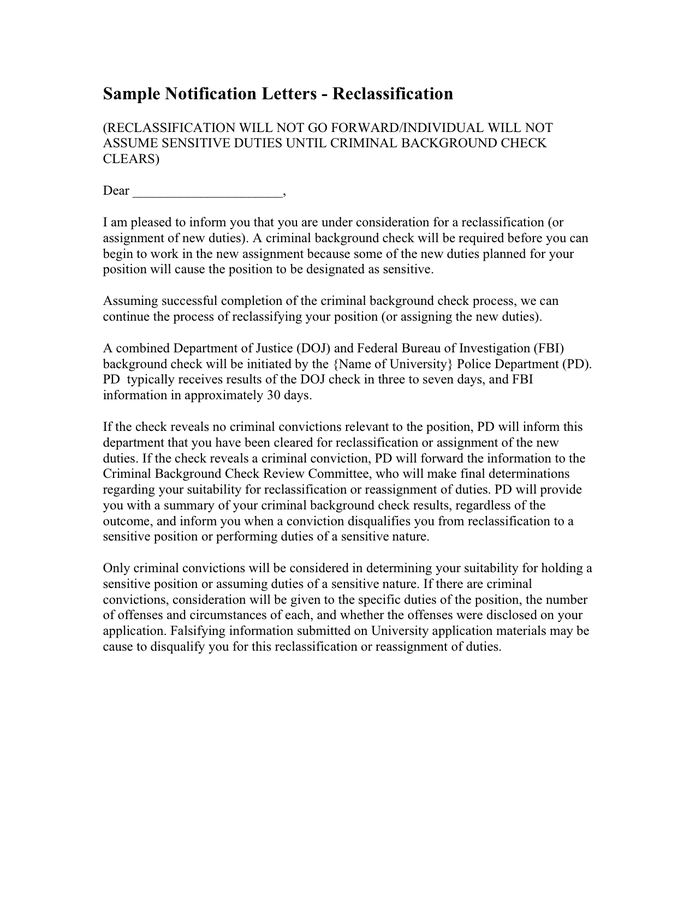 Reclassification Sample Letter In Word And Pdf Formats