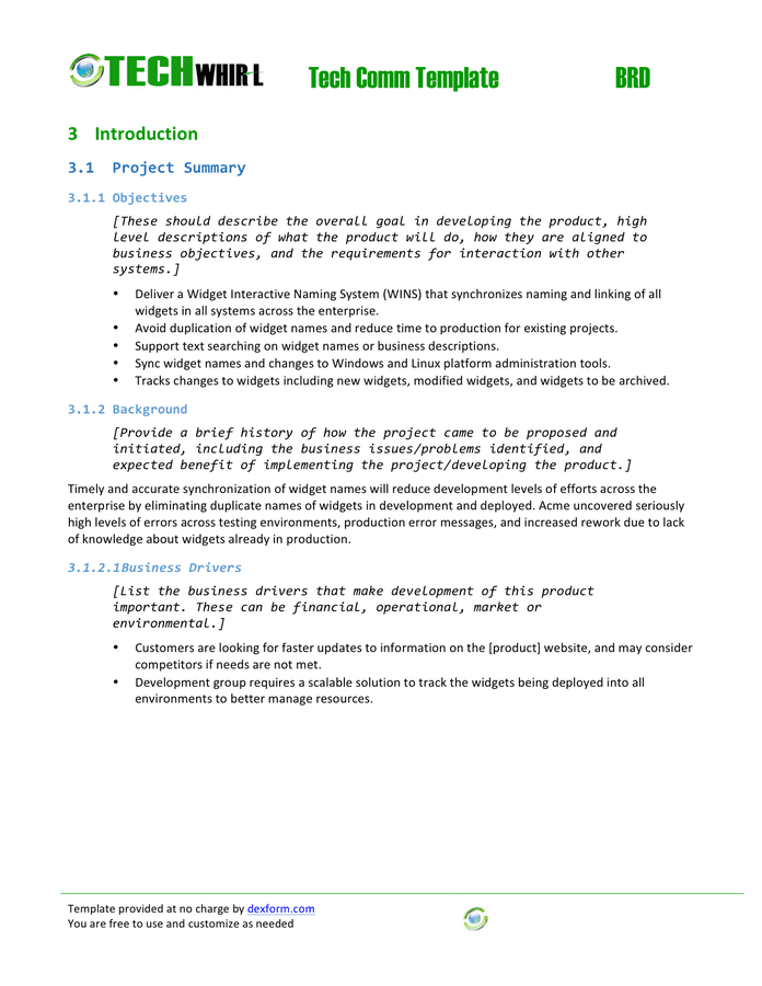 Business Requirements Document Template In Word And Pdf Formats Page 3 Of 7