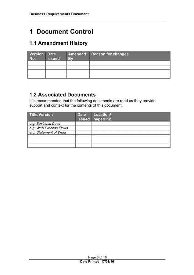 Business Requirements Document Template In Word And Pdf Formats Page 3 Of 10