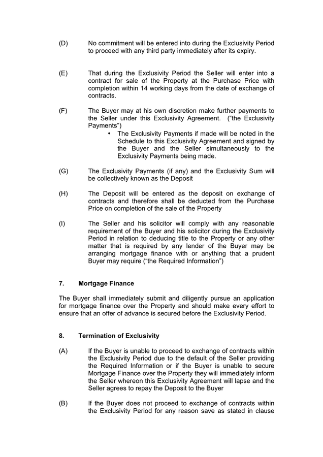 Exclusivity Agreement Template In Word And Pdf Formats Page 3 Of 5