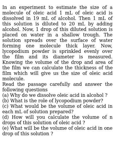 Lab The Volume Of A Molecule Of Oleic Acid KnowITConceptual Physics with animations Notes.