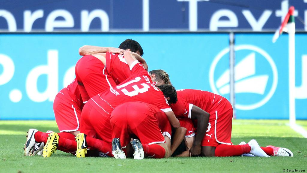 Duesseldorf S Dani Schahin L And Leon Balogun Celebrate After The German Bundesliga Soccer Match Between Fc Augsburg And Fortuna Duesseldorf At The Sgl Arena In Augsburg Germany 25 August 2012 The Match Ended Fortuna Dsseldorf football match.