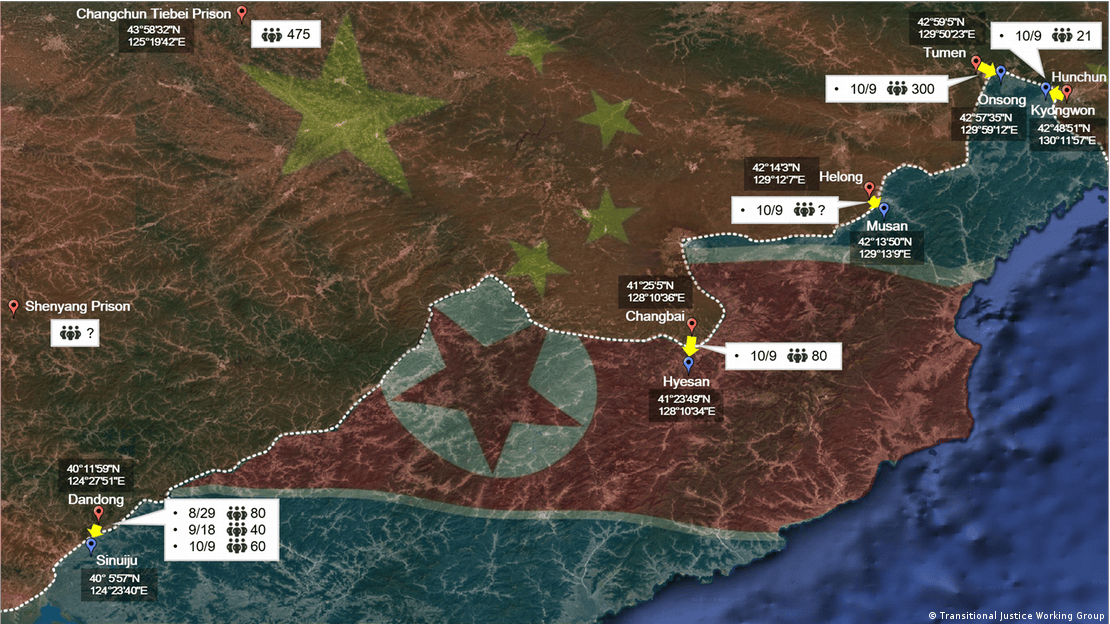 Un mapa de los pasos fronterizos con el número de deportados intercambiados.
