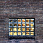 glass blocks at sunset