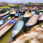 Longboat impression at the floating market on Inle Lake