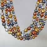 Vintage Copper Gold Silver Gray Pearl Necklace. Silver Gold Gray Copper Faux Pearls. Bride Wedding
