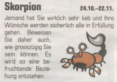 Alles wird gut - Skorpion-Horsoskop vom 30.01.06 in 20Minuten