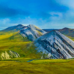 Digital painting of a mountain landscape