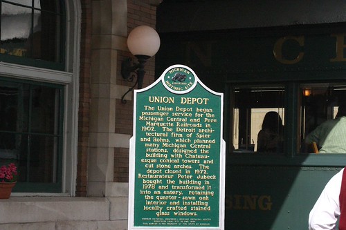 Union Depot Michigan Historical Marker at Clara's Restaurant