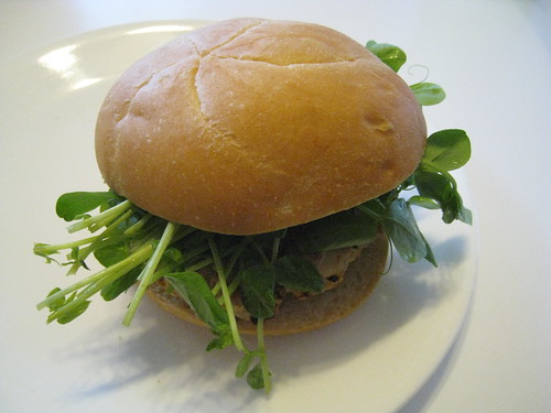 Turkey Burger with Pea Tendrils