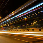 Car light trails in the streets of Athens