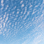Uncommon cirrocumulus clouds - with day moon visible as marked