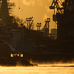 Tug boat in heavy frost