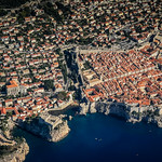 Aerial view of Dubrovnik Old Town and City Walls on approach to DBV Airport Dubrovnik Croatia