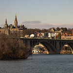 The Key Bridge and Georgetown, as seen from Roosevelt Island