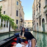 Our gondola going through the Rio del Mondo Novo in Venezia, Italy