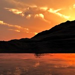 Sunset over the mountain lake
