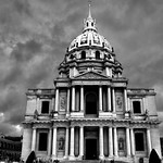 Storm clouds shrouding the Dome des Invalides, housing Napoleon 1st's tomb, Les Invalides, Paris, France