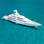 Aerial view of the super yacht Fountainhead