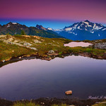Sunset Afterglow Over Two Tarns From Yellow Aster Butte in The Mt Baker Wilderness of Washington