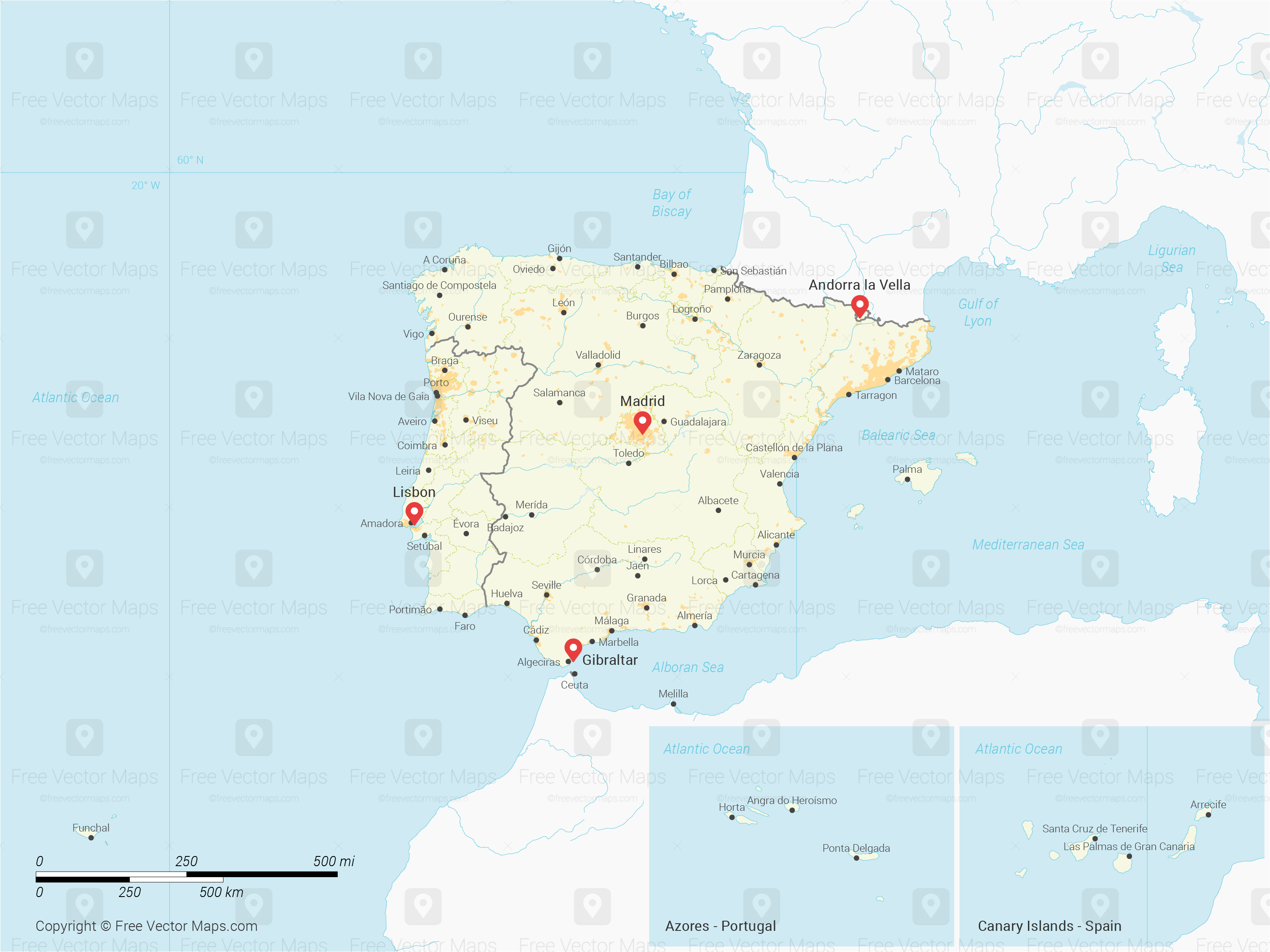 Printable Vector Map Of Iberian Peninsula With Regions Free Vector Maps ES EPS 03 0002 