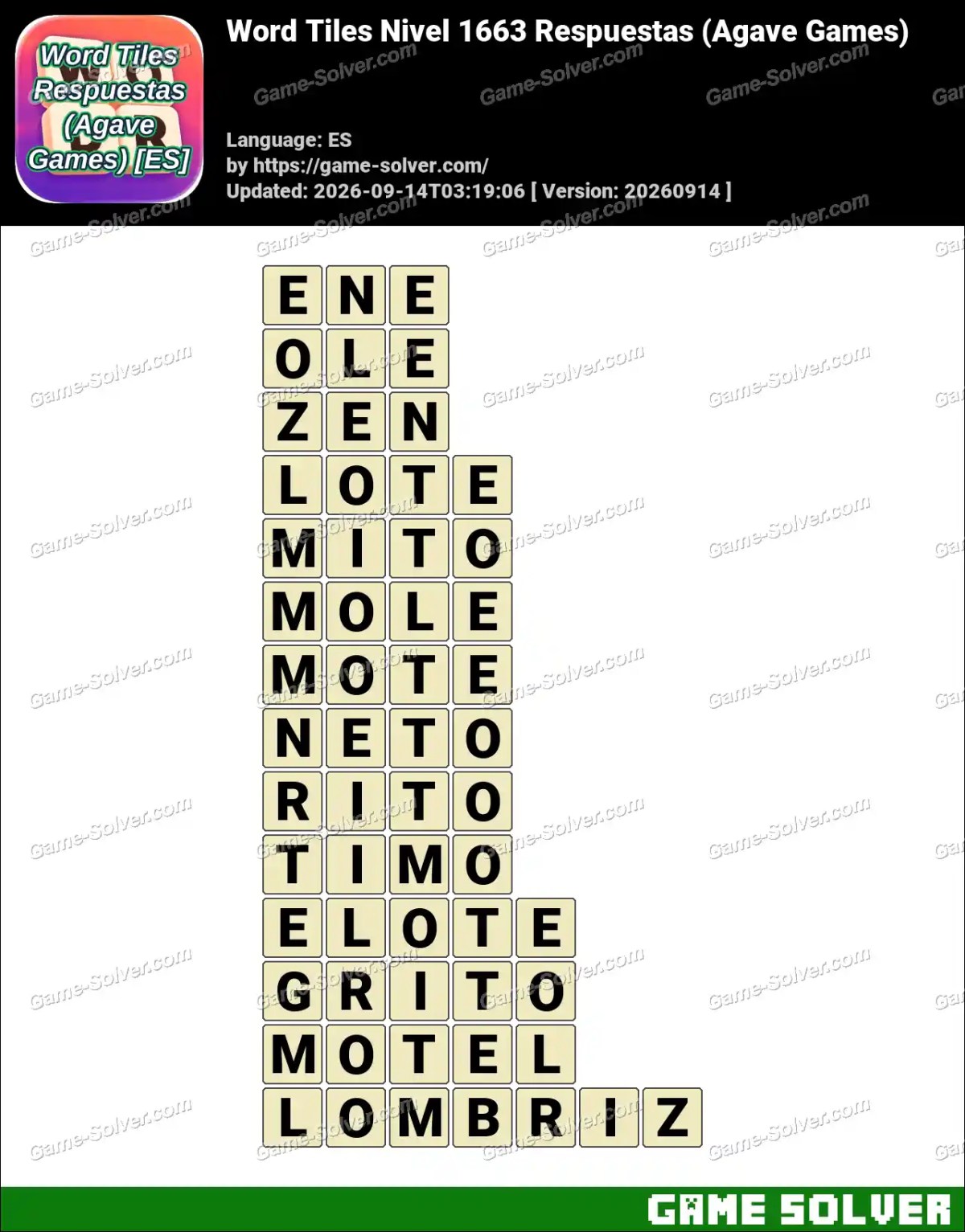 Word Tiles Nivel 1663 Respuestas (Agave Games)