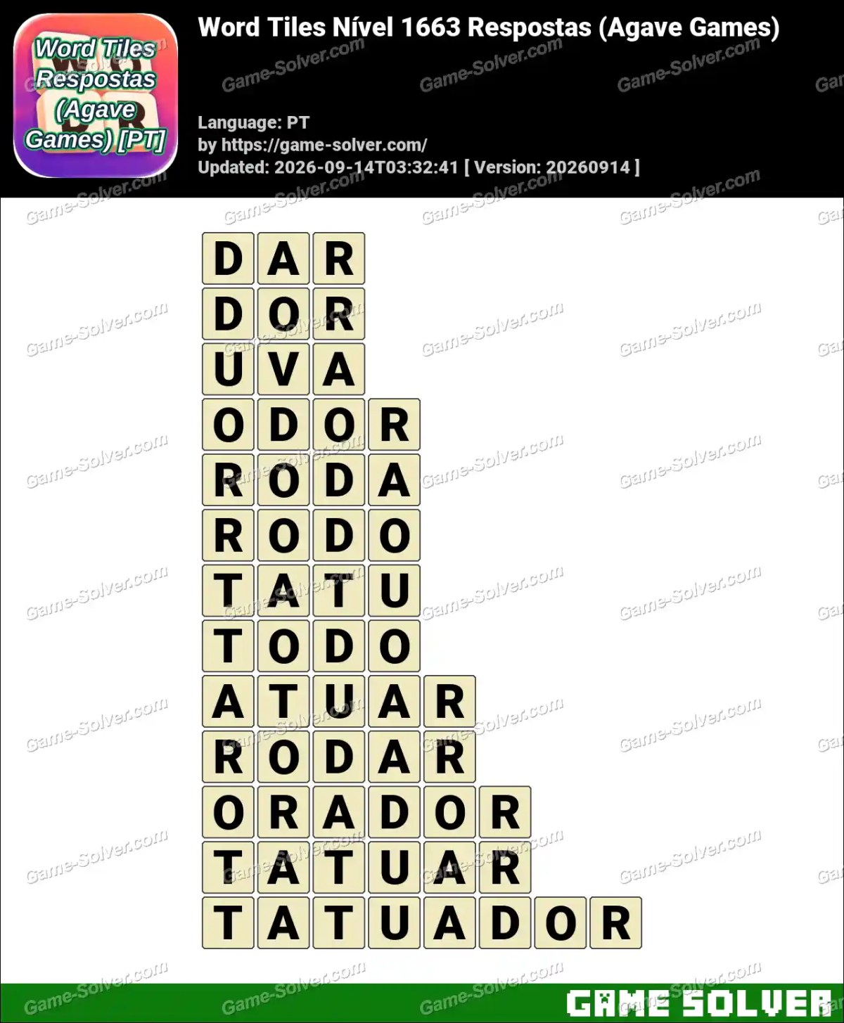 Word Tiles Nível 1663 Respostas (Agave Games)