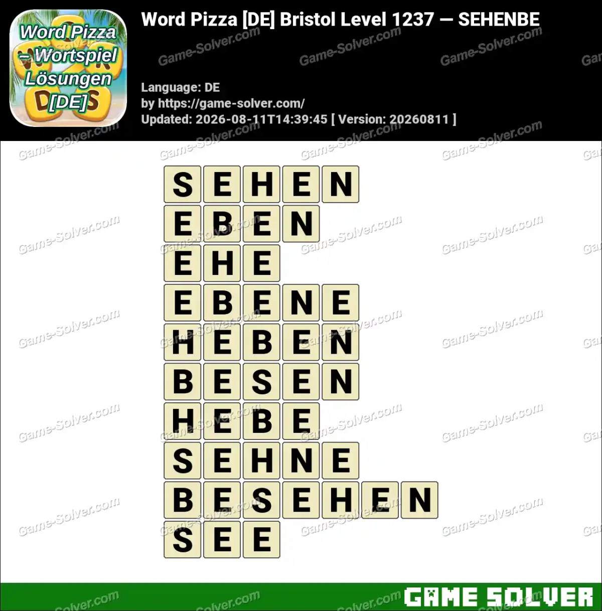 Word Pizza [DE] Bristol Level 1237 — SEHENBE